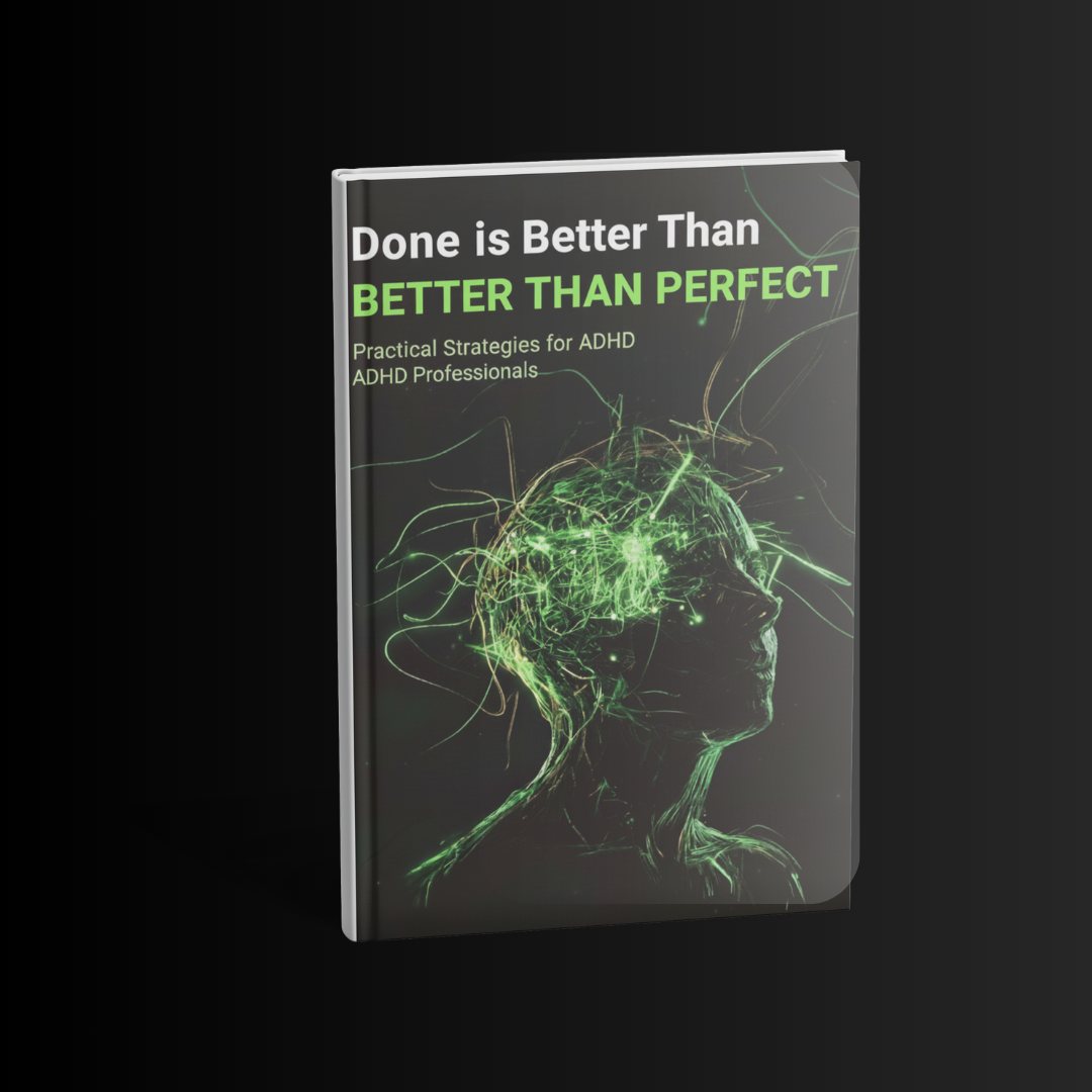 Book titled 'Done is Better Than Better Than Perfect' on a black background